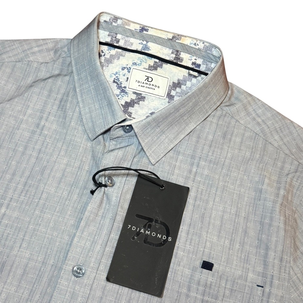 7 Diamonds Vista 4 Way Stretch Shirt Mens Large Gray Short Sleeve Button Up NWT